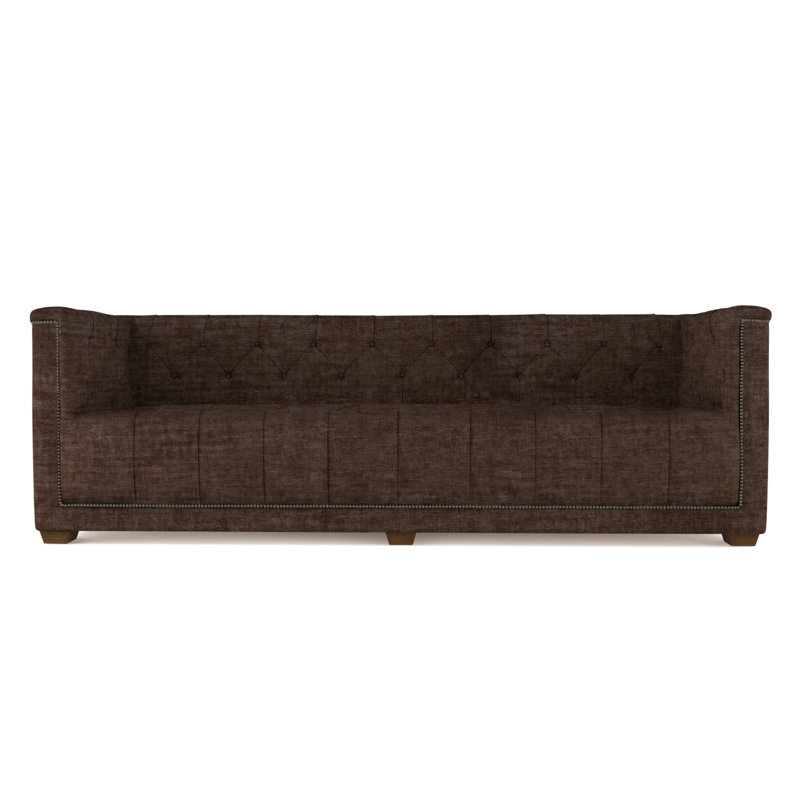 Velvet Sofa, Alabaster Genuine Leather, 96"