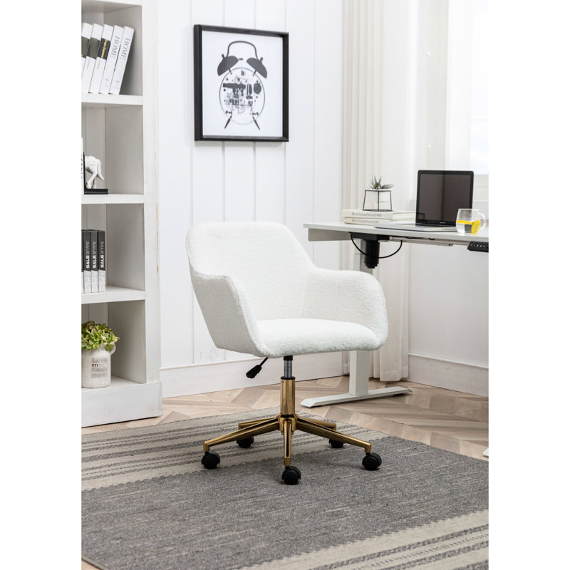 Chaise de bureau avec fonction pivotante à 360 °, hauteur réglable, pieds en métal doré, roue universelle, tissu de style moderne pour l'intérieur et matériaux modernes