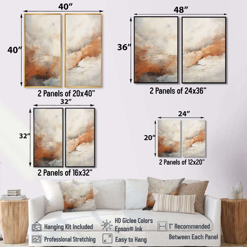 «Beige et orange, minimalisme, rivière, montagne, merveilles, paysages, montagnes, impressions sur toile», H 36 po x l 48 po