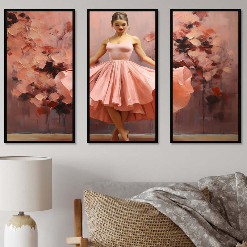 «Pink En Pointe Elegance Dance - Ballet», art mural, H 28 po x l 36 po, Cadre flottant noir