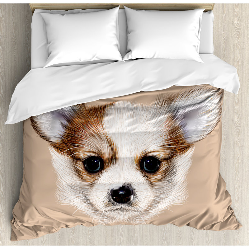 Pale Caramel Puppy Portrait King Duvet Cover Set