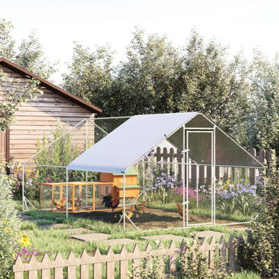 Large Chicken Coop With Waterproof & - Cover. -Shaped Walk-In Fence Cage Hen House For Farm. 1" Tube Diameter. Holds 8-12 Chickens, Rabbits, Ducks. Sa