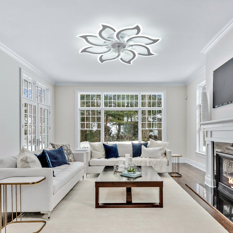 Kazuhito 37.4'' 7- Blade Dimmable LED Reversible Flush Mount Ceiling Fan With Remote And App, White