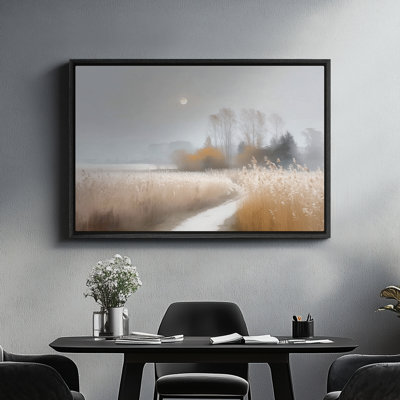 Art mural encadré sur toile - Chemin de rivière tranquille avec roseaux et ciel au clair de lune - 16 po x 24 po, 24 po x 36 po