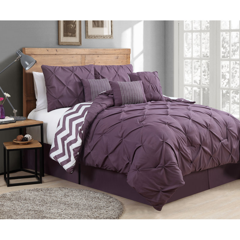Polyester Comforter, Plum, Queen Comforter + 6 Additional Pieces