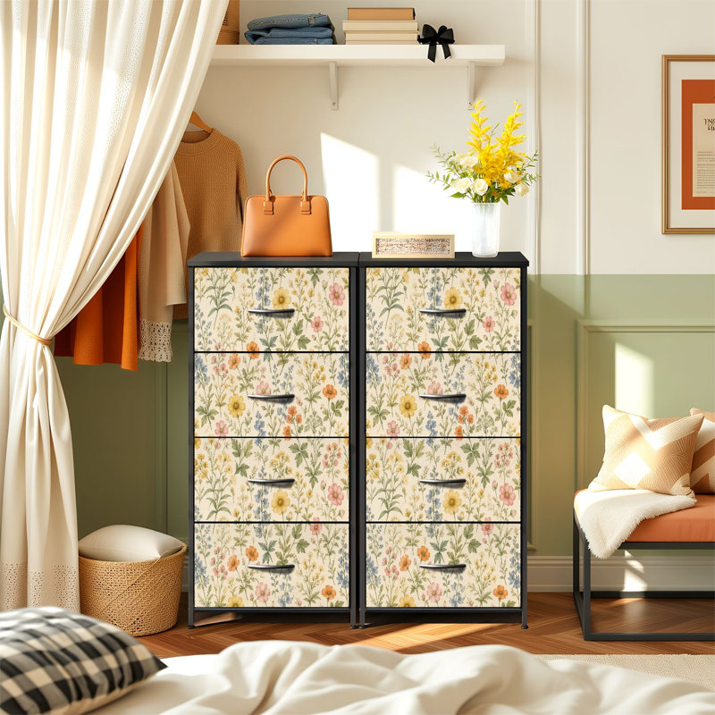 Commode verticale 4 tiroirs avec tiroirs en tissu