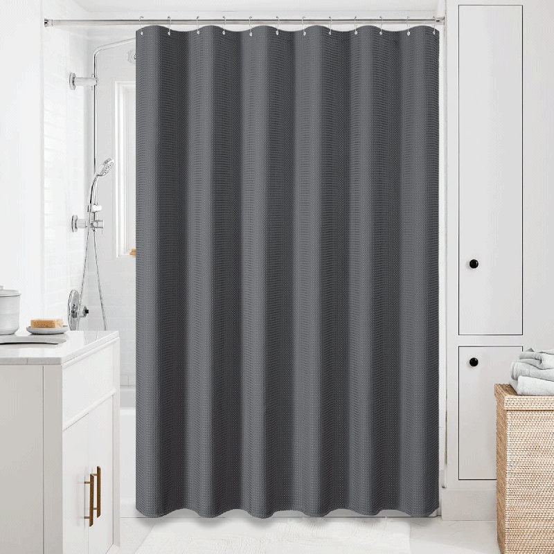 Rideau de douche moderne à tissage gaufré avec crochets en plastique inclus, Gris graphite, H 72 po x l 72 po