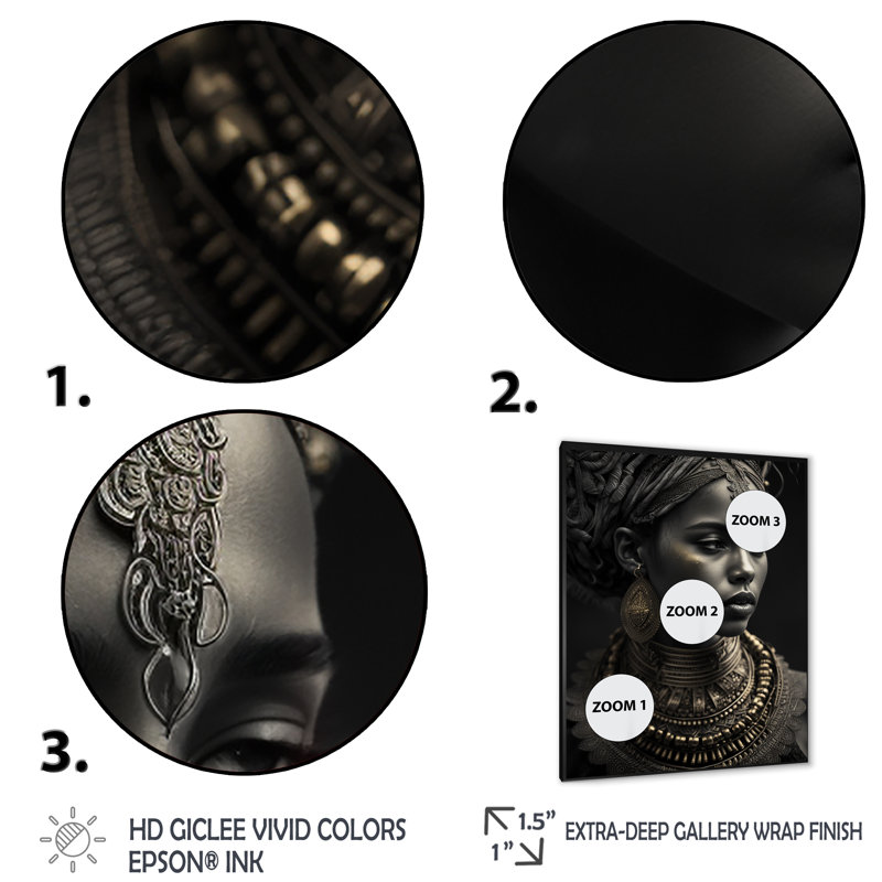Cronan, reine afro-américaine avec bijoux traditionnels, impression sur toile, Cadre photo noir, H 44 po x l 34 po x P 1,5 po
