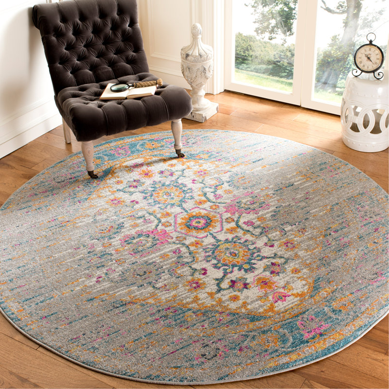 Tapis oriental gris clair Felty, Rond 6 pi 7 po