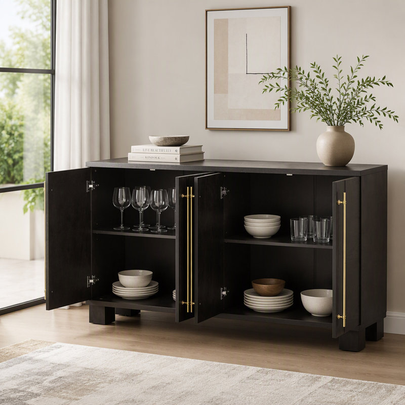 Buffet avec rangement, buffet en bois avec tablettes réglables et poignées dorées pour la cuisine, la salle à manger et le salon