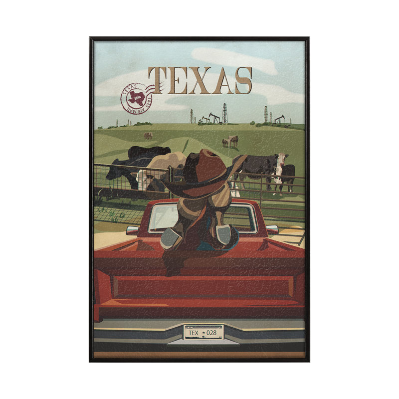 «Texas Go» par Simone, reproduction d'art encadrée sous verre, H 15,5 po x l 10,5 po x P 1,5 po, Cadre flottant noir