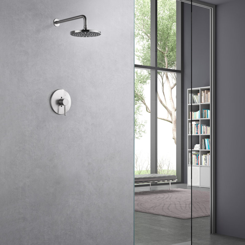 Kree Collection Shower Trim Only: 8" Round Shower Head, Single Handle Set, & Rough-in Valve Included - Brushed Nickel
