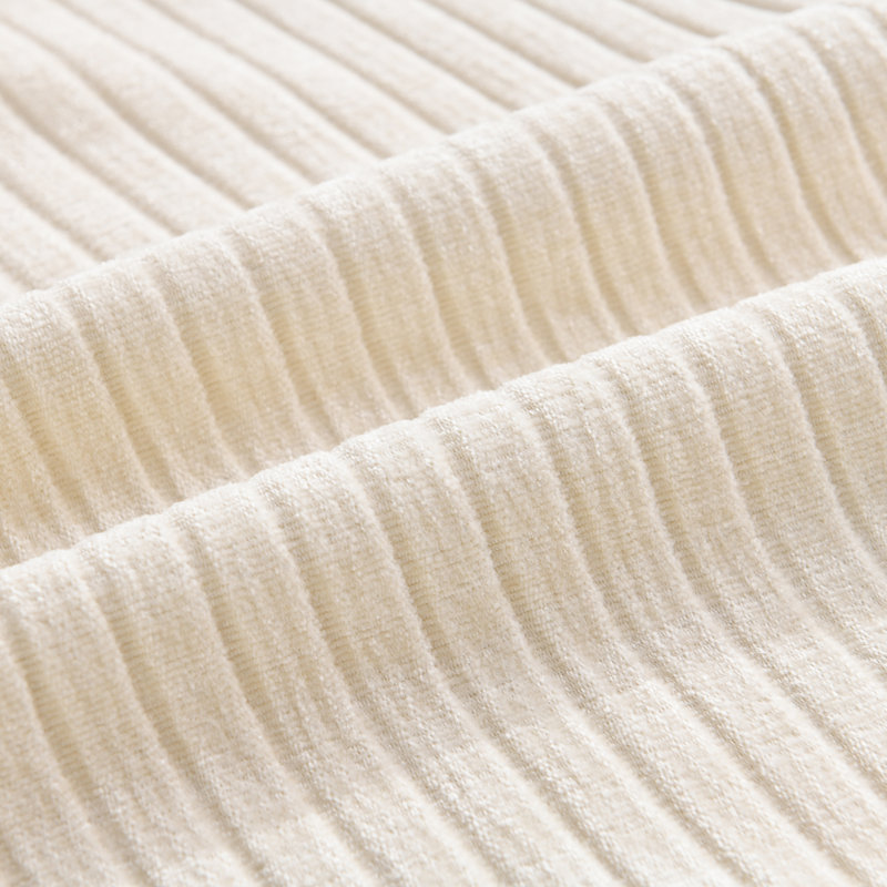 Soft Chenille Stripes Solid Cushion Cover Cozy Neutral Farmhouse Pillow Covers, Square 20", Ivory