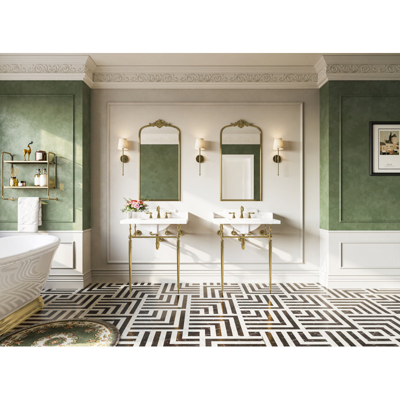 Kingston Brass Habsburg 30-Inch Carrara Marble Console Sink with Brass Legs (8-Inch, 3-Hole), Marble White/Brushed Brass