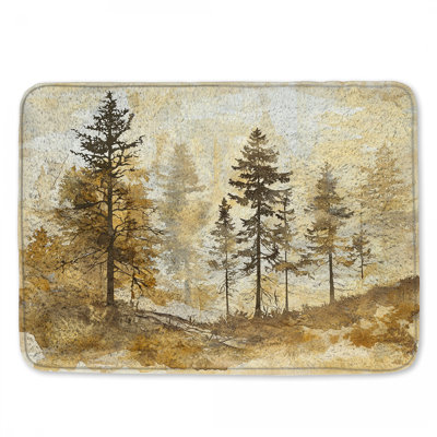 Misty Forest Landscape Bath Mat