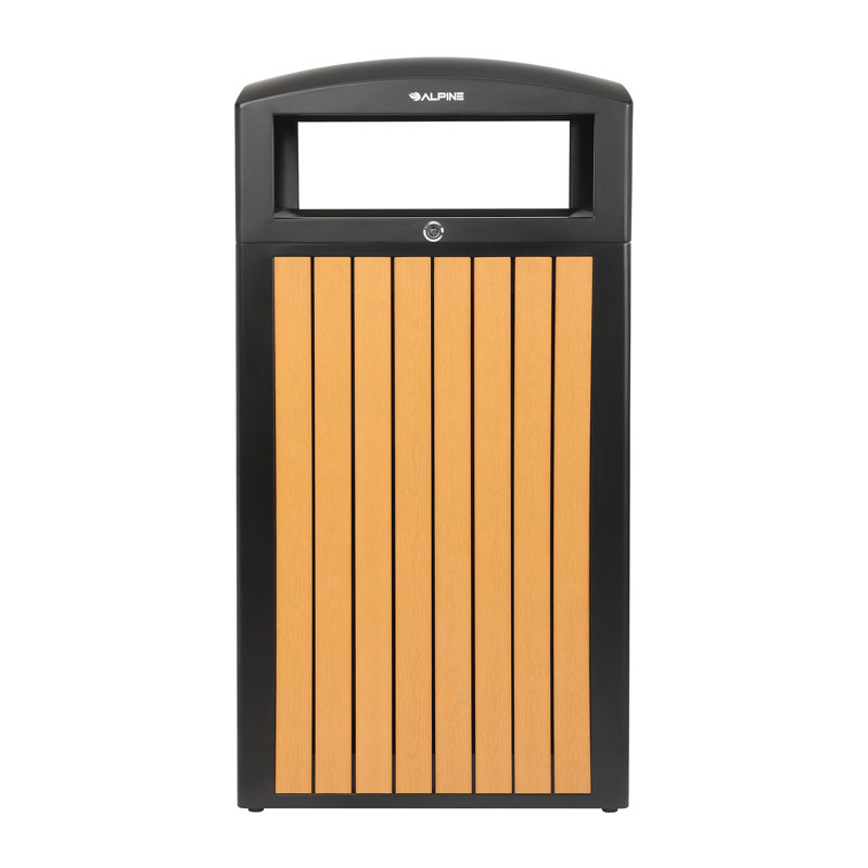 Steel With Plastic Slatted Panels 40 Gallon Curbside Outdoor Trash Can, Brown