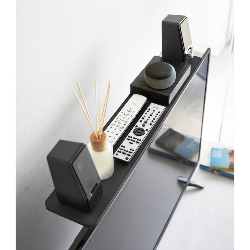 Black Steel TV Shelf with Remote Rack Accessory Stand