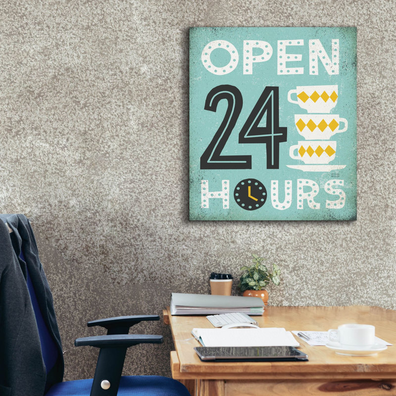 «Retro Diner Open 24 Hours» par Michael Mullan, art mural sur toile, H 30 po x l 26 po x P 1,5 po