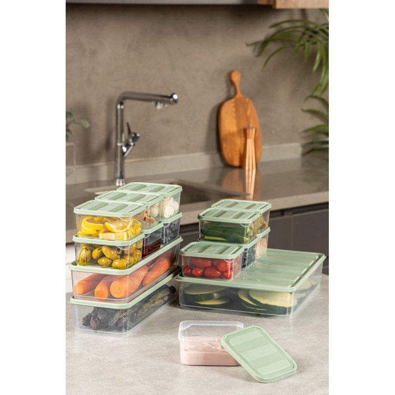 Ensemble de 15 boîtes de rangement menthe, 100% plastique | Comprend 2 grandes boîtes (4,3 x 11,8 x 2,8 po, 56,2 oz liq.), 1 boîte moyenne (9,1 x 11,4 x 2,6 po, 118,3 oz liq.), 12 petites boîtes (3,5 x 4,1 x 2,2 po, 11,8 oz liq) | Va au lave-vaisselle, idéal pour organiser la maison et le bureau