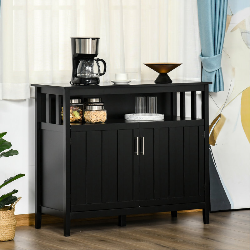 Buffet ajustable à tablettes réglables noir pour bar ou entrée, 2 portes à bascule, armoire de cuisine l 41,75 po x P 17,75 po H 35,5 po avec portes et tablettes intérieures