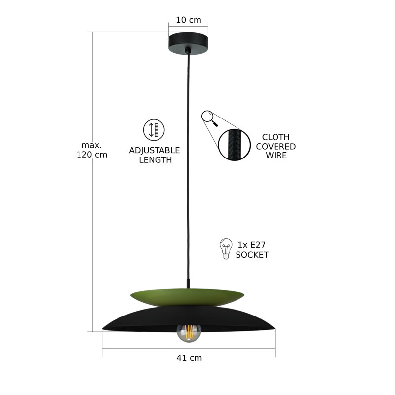 1 - Light Matte Black Dome Pendant, Black/Khaki