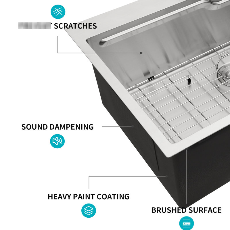 Évier de cuisine à montage sur plan 33 po - Acier inoxydable 22 x 33 po. T304 de calibre 16. Utilisation pratique. Drainage insonorisé et non bouché. Ensemble d'accessoires complet. Drain sans entraves.