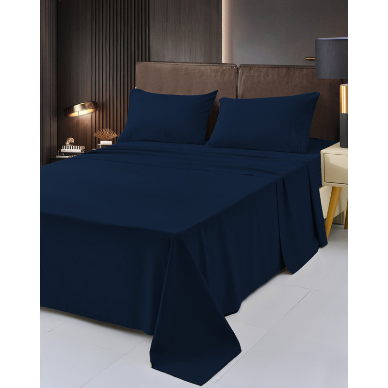 Ensemble de draps 1800 en rayonne de bambou, Simple, Bleu de cobalt