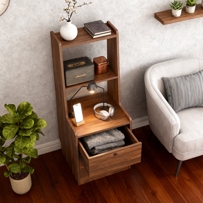 Table de chevet intelligente avec éclairage à commande vocale et station de charge, table de chevet verrouillable avec rangement à 2 niveaux