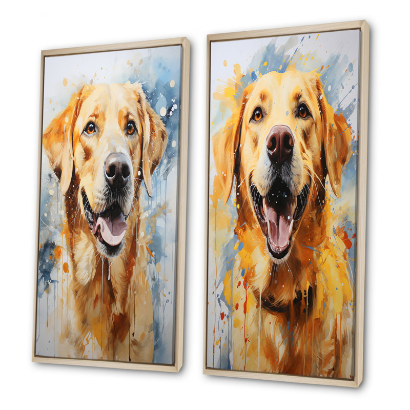 «Dog Labrador Dreams», ensemble de 2 reproductions d'art mural, Encadrement brun, H 28 po x l 25 po