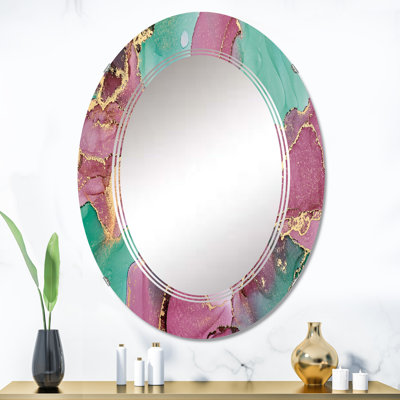 Mauve et vert luxe abstrait Art fluide II - miroir mural moderne