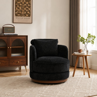 33.86"W Modern Soft Upholstered Slipcovered Swivel Barrel Chair With Pillow