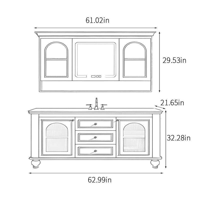 Armoire de salle de bain simple de style médiéval, H 32,28 po x l 62,99 po x P 21,65 po