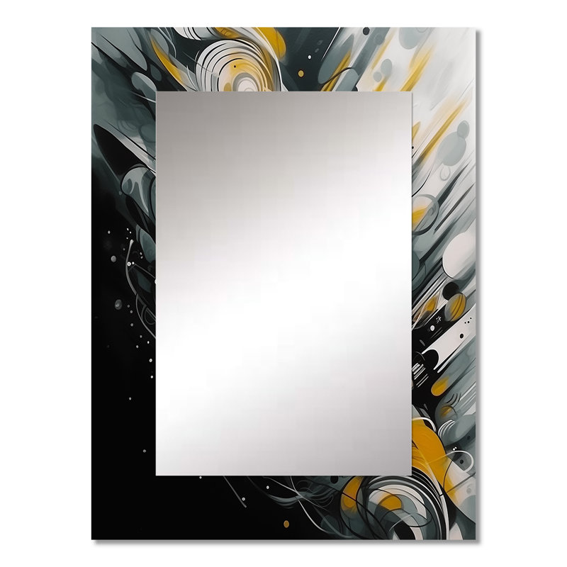 Grey And Yellow Infinite Geometry II - Geometric Large Wall Mirror, Gray Unique Mirror, Printed Metal Art, 32" x 24"