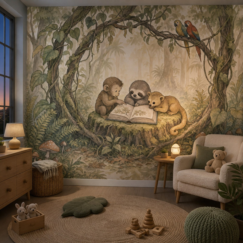 Décoration murale amovible vert Misty Forest, 160"x108", Non-Woven Nonpasted