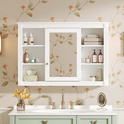 Armoire de rangement murale pour salle de bain, armoire à pharmacie, armoire de salle de bain moderne avec miroir, armoire à miroir avec 6 tablettes ouvertes