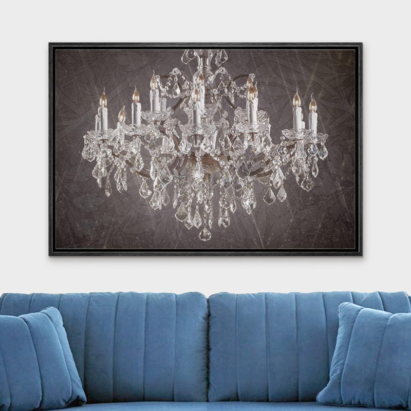 Reproduction de lustre en cristal argenté Groke Paint Stroke, H 16 po x l 24 po x P 1,5 po, Cadre flottant noir