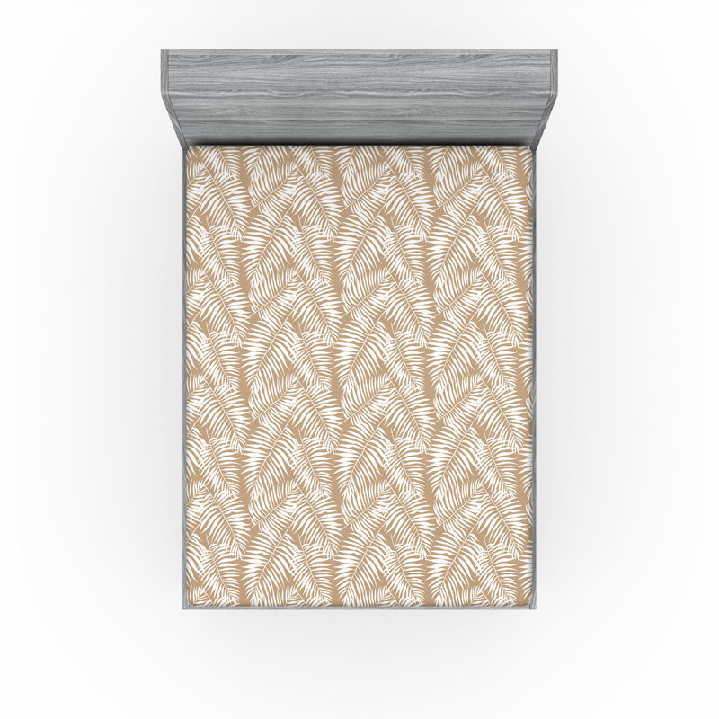 Microfiber Fitted Sheet, Pale Brown White Floral, King Fitted Sheet