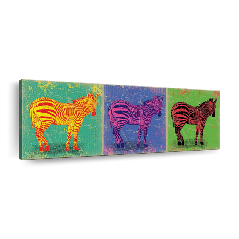 Zèbres de couleur rétro sur toile, H 15 po x l 45 po x P 1,25 po