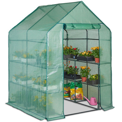 VonHaus Walk In Greenhouse w/ 8 Shelves and Weatherproof Re-enforced Plastic PVC Cover
