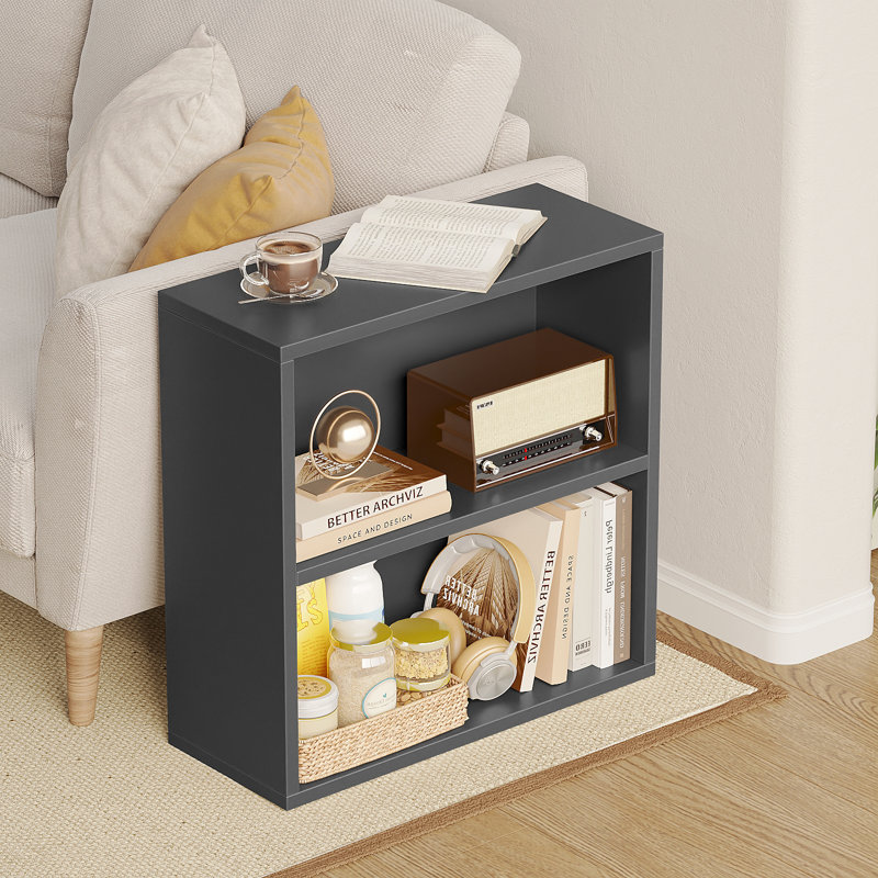 2-Tier Bookshelf Storage Shelves, 23.7 Inch Open Shelf Bookcase, Floor Standing Unit Wooden Bookcase Storage Organizer,Dark Gray