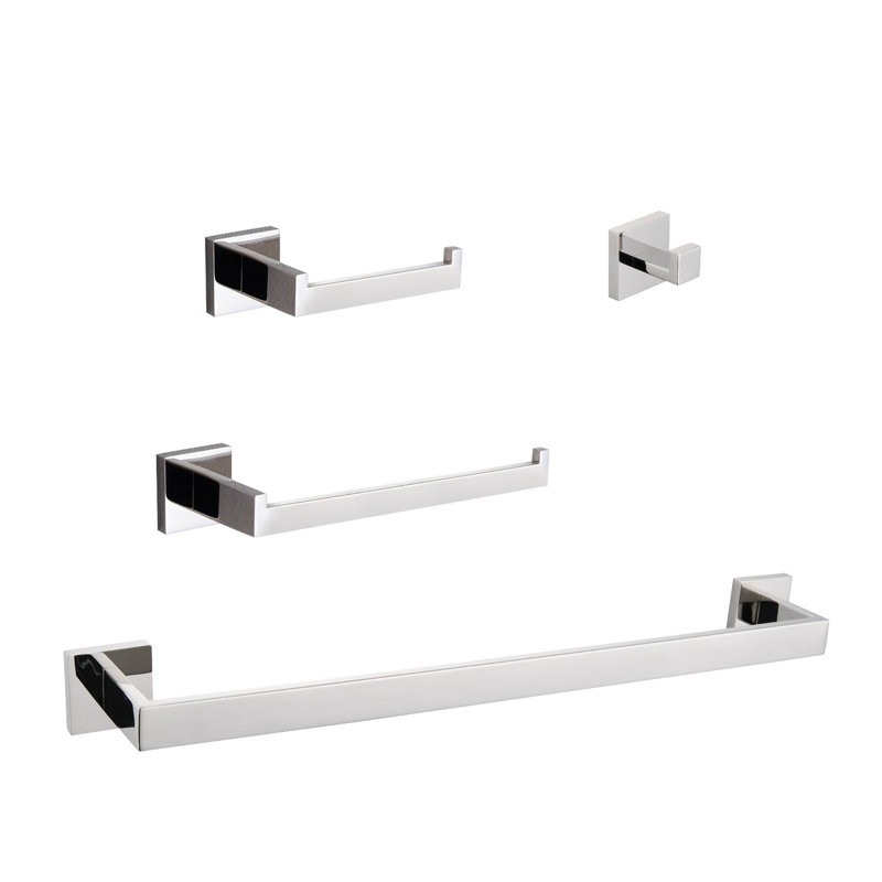 4 -Piece Stainless Steel Bathroom Hardware Set With Mounting Hardware, Chrome
