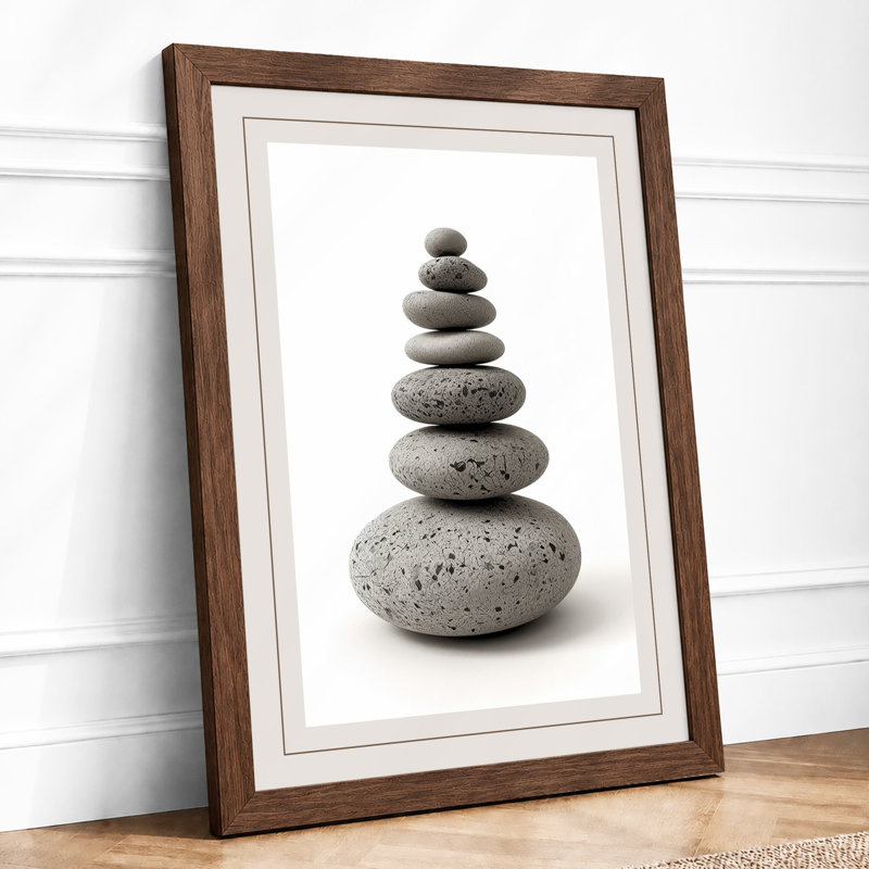 Stacked Stones Minimalist - Framed Print, A3 - 42.0 x 29.7 cm, Walnut