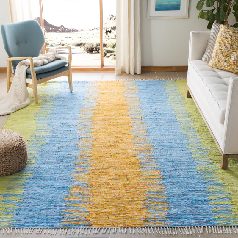 Tapis rayé en coton tissé à la main Paynter, Rectangle 5 pi x 8 pi