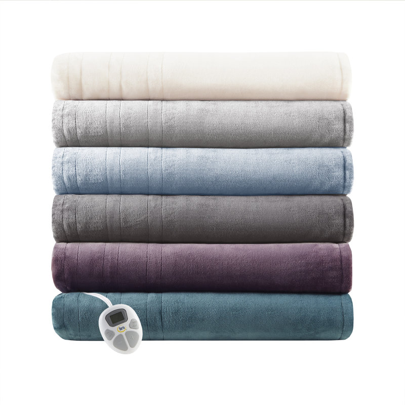 Full Light Grey Plush Heated Blanket with Controller