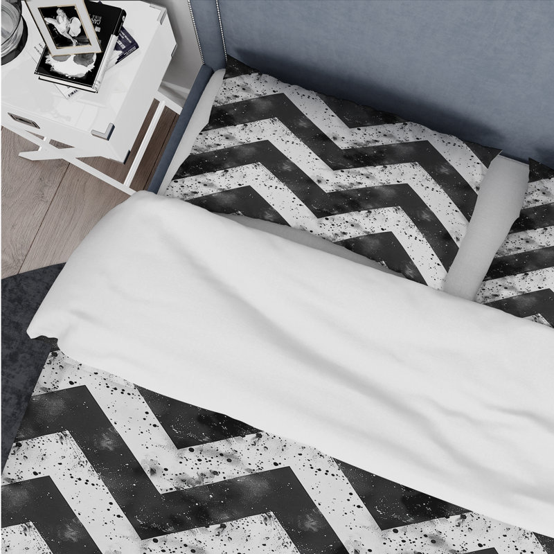 Ensemble de housse de couette noir et blanc à chevrons Flow III, Housse de couette simple + 2 taies décoratives st