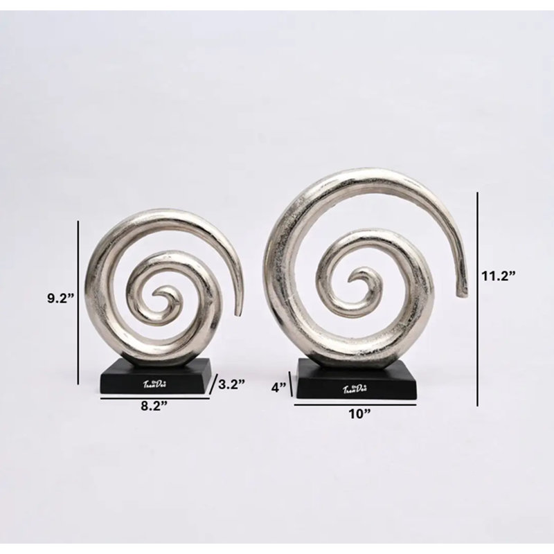 Aluminum Swirl Abstract Sculptures with Black Base –  Modern Decor, Set of 2
