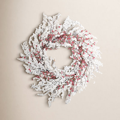 24" Artificial Farmhouse Berry Blossoms Cluster Christmas Day Winter Wreath For Front Door
