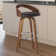 Maxime Swivel Counter or Bar Height Bar Stool with Open Low Back in Faux Leather and Wood