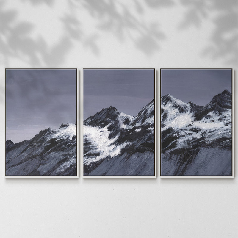 Moonlit Mountain Range II, reproduction sur toile 3 pièces, H 24 po x l 48 po x P 2 po, Cadre blanc