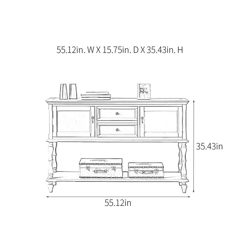 Console Retro, H 35,43 po x l 55,12 po x P 15,75 po, Blanc